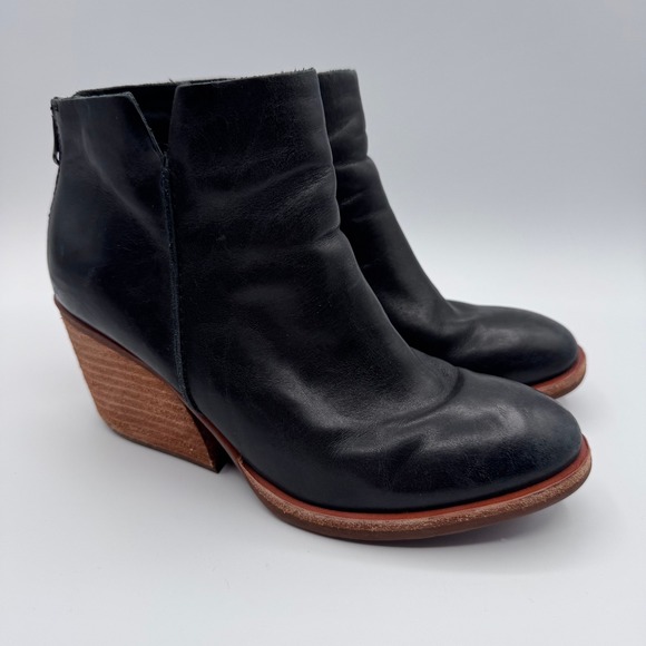 Kork-Ease Shoes - Kork Ease Chandra Black Leather Ankle Booties Wedge Heel Zipper Women Size 6M